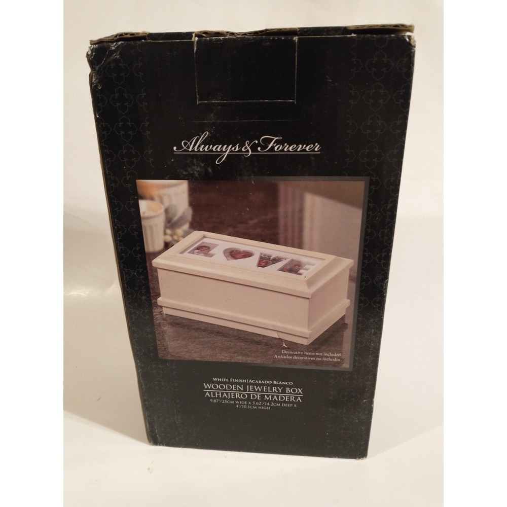 Always & Forever White Wooden Jewelry Box Photo Frame Lid LOVE HOPE Matte Finish - Picture 6 of 6